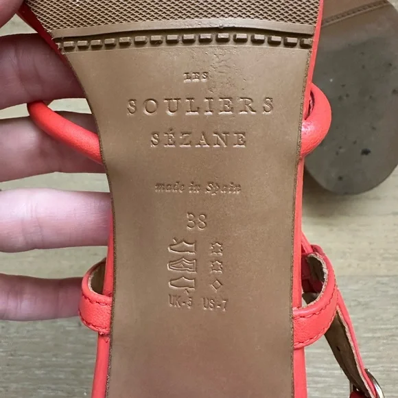 Sezane Thalie Sandals Orange Lisse - Size 38 - Picture 5 of 5